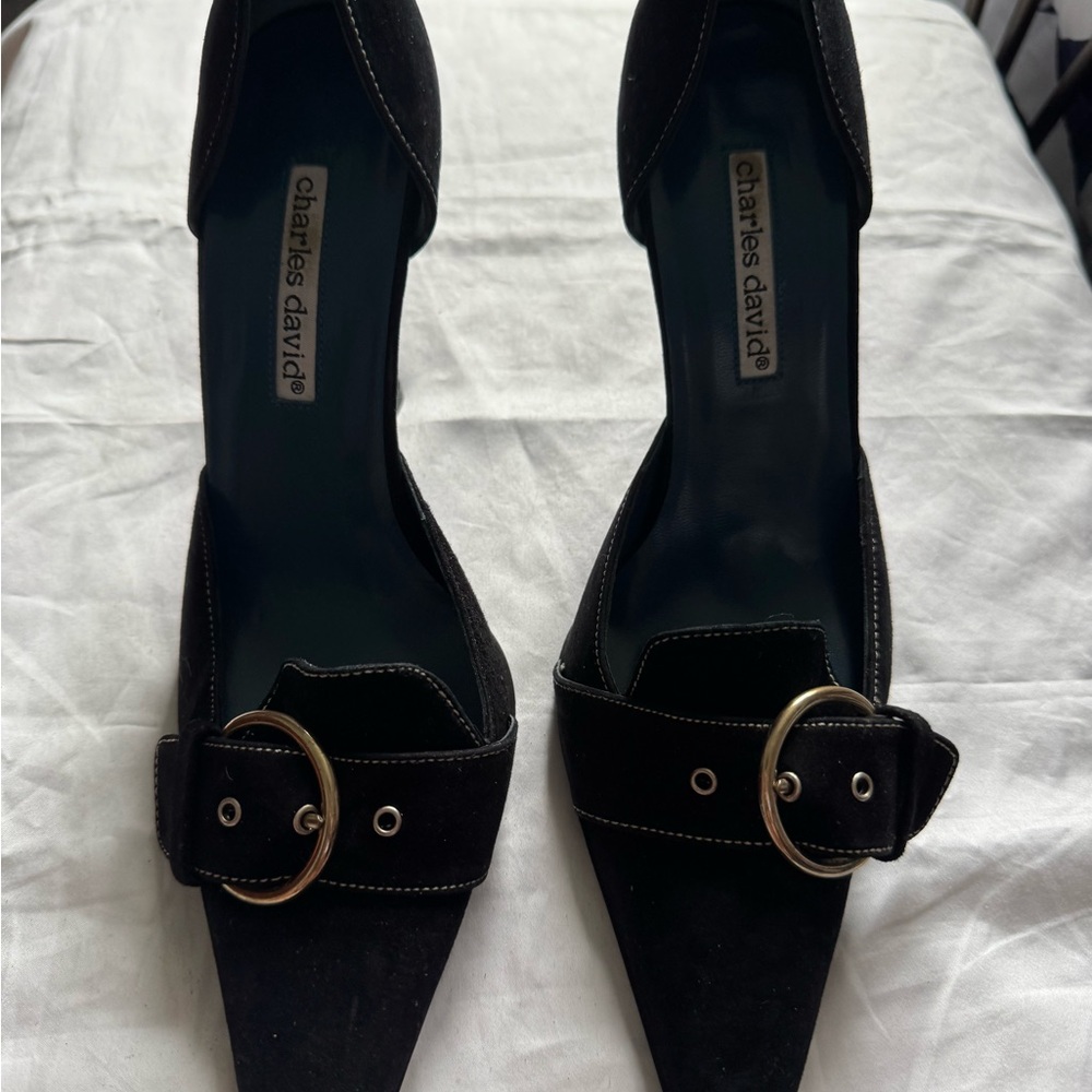 Charles David Black Heels with buckle Accent NEW